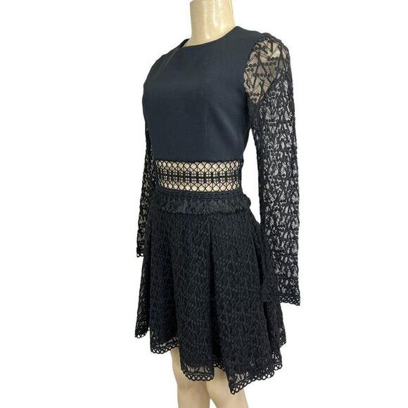 JONATHAN SIMKHAI Black Embroidered-Lace Cutout Waist Mini Dress Size 2 - Picture 3 of 5